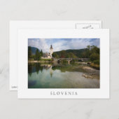 スロベニアの白いはがきに教会があるボヒンジ湖 ポストカード (正面/裏面)