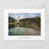 スロベニアの白いはがきに教会があるボヒンジ湖 ポストカード (正面)