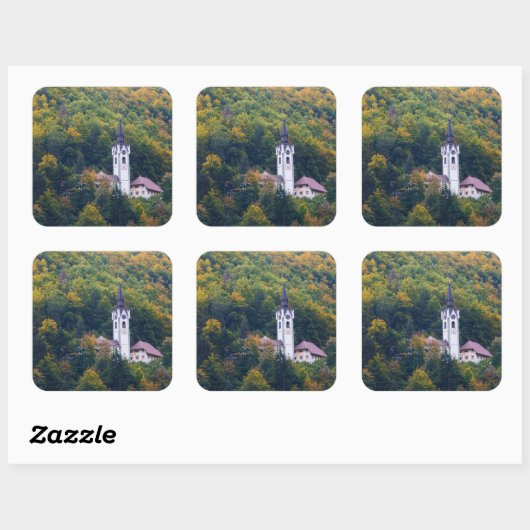 スロベニアの秋林の教会 スクエアシール (シート)
