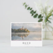 スロベニアの霧の出た湖の日の出 ポストカード (スタンド正面)