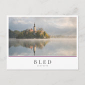 スロベニアの霧の出た湖の日の出 ポストカード (正面)