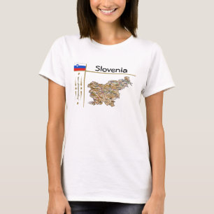 スロベニアマップ+フラグ+タイトルTシャツ Tシャツ