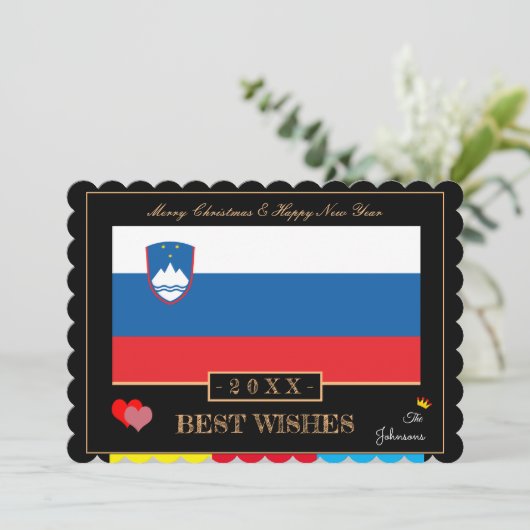 スロベニア国旗と新年のおめでと最高のう シーズンカード (スタンド正面)