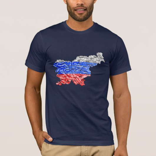 スロベニア国旗の色のマップTシャツ Tシャツ (正面)