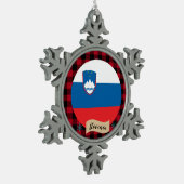 スロベニア国旗、バッファロー・プレイド、スロベニア国旗 スノーフレークピューターオーナメント (左)