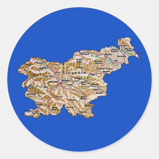 スロベニア地図ステッカー ラウンドシール (正面)