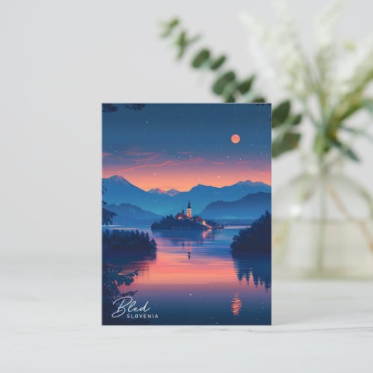 スロベニア旅行で夜 ポストカード (スタンド正面)