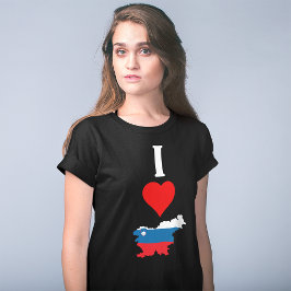 スロベニア縦長I大好きスロベニア国旗のマップ女性 Tシャツ