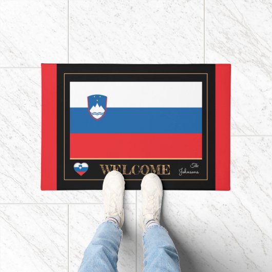 スロベニア&スロベニア国旗のハウスマット/スポーツウェルカム ドアマット (室内)