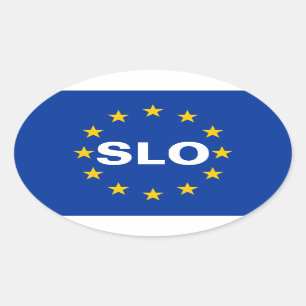 スロベニア「SLO」欧州連合国旗 楕円形シール