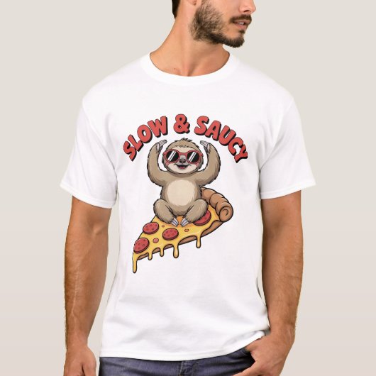 スローでソースたっぷりのヨガスラothピザ面白い tシャツ (正面)