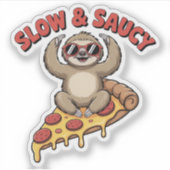 スローでソースたっぷりヨガのナマケモノピザ 冗談 シール (正面)