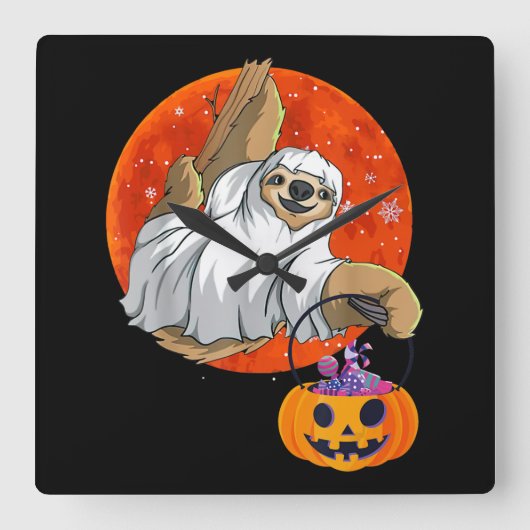 スローと魔女の帽子と蜘蛛のハロウィン ブー スクエア壁時計 (正面)