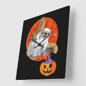 スローと魔女の帽子と蜘蛛のハロウィン ブー スクエア壁時計 (傾斜)
