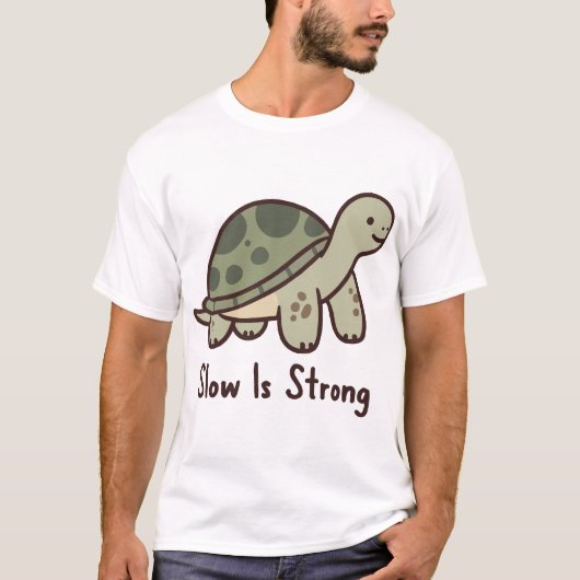 スローイズストロング かわいいカメのモチベーション Tシャツ (正面)