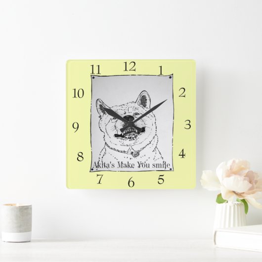 スローガンと微笑するおもしろいな秋田の写真 スクエア壁時計 (ホーム)