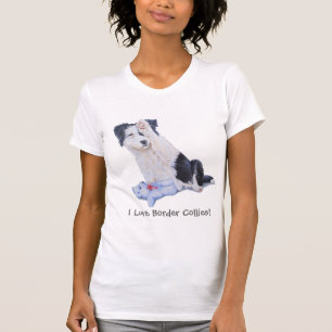スローガンのかわいいボーダーコリーの子犬との絵画の後をつけて下さい Tシャツ