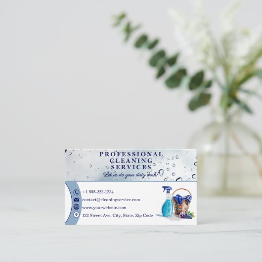 スローガン付きプロフェッショナル清掃業務 名刺 (スタンド正面)