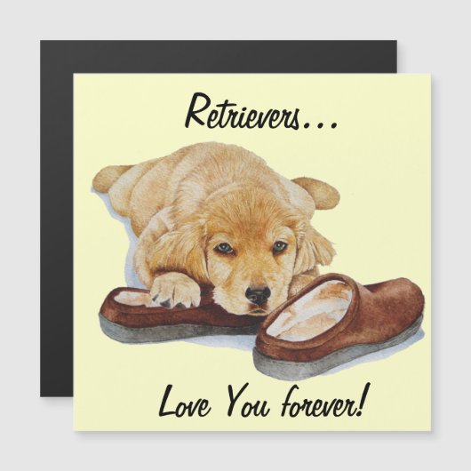 スローガン絵画を持つゴールデンレトリバーの子犬 (正面/裏面)