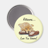 スローガン絵画を持つゴールデンレトリバーの子犬 マグネット (正面/裏面)