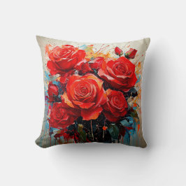 スロークッション – 赤いバラのアートワーク クッション