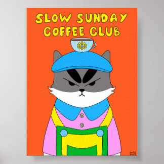 スローサンデーコーヒークラブの猫イラスト ポスター
