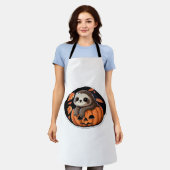 スロースかぼちゃのハロウィーンステッカー特大Tシャツ エプロン (着用した状態)