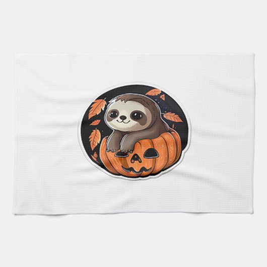 スロースかぼちゃのハロウィーンステッカー特大Tシャツ キッチンタオル (横)