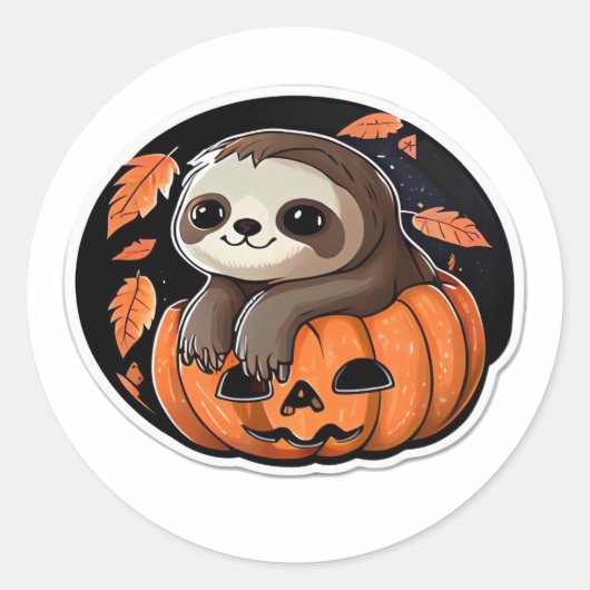 スロースかぼちゃのハロウィーンステッカー特大Tシャツ ラウンドシール (正面)