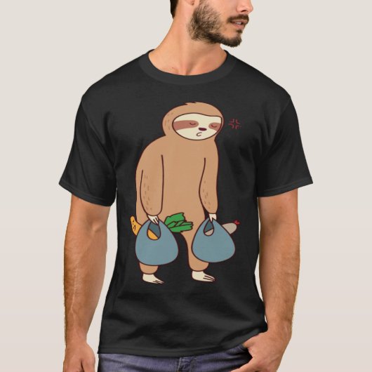 スロースの食料品眠りに落ちる皮肉なかわいいスロース Tシャツ (正面)