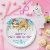 スロースターコイズパープルガール誕生日紙プレート。 ペーパープレート (パーティー)