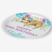 スロースターコイズパープルガール誕生日紙プレート。 ペーパープレート (アングル)