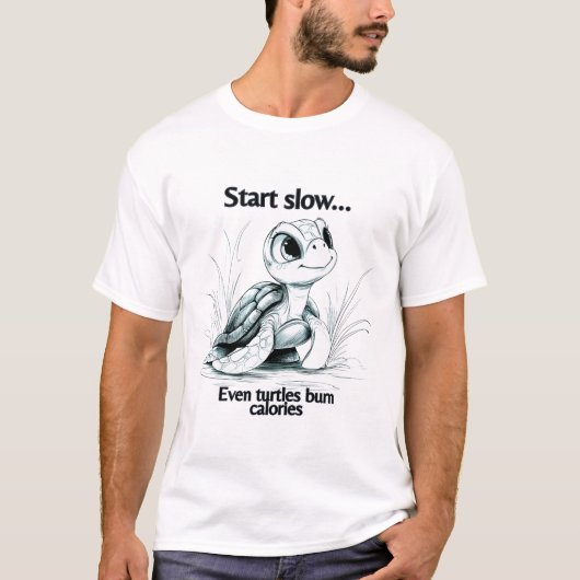 スロースタート...カメだってカロリー消費する Tシャツ (正面)
