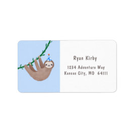 スローステーマ誕生日と青と白の水玉模様 ラベル