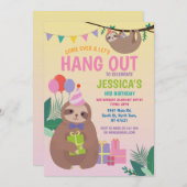スロースパーティー誕生日かわいいおもしろいピンクの動物 招待状 (正面/裏面)