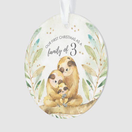 スロース初めてのクリスマスを3人家族として オーナメント (正面)