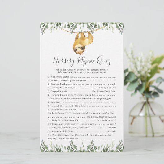 スロース動物赤ちゃんシャワー子供部屋韻クイズゲーム (スタンド正面)