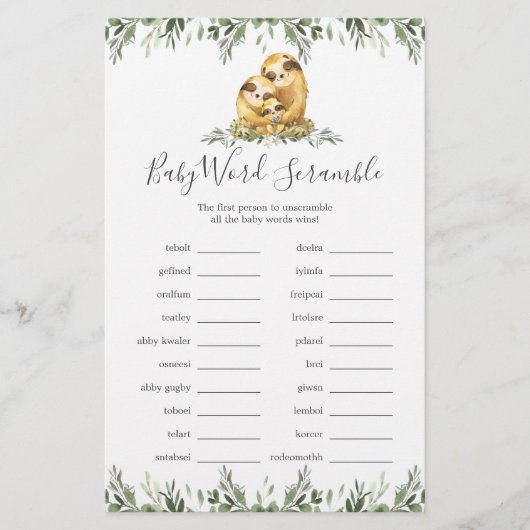スロース家族の赤ちゃんシャワー単語スクランブルゲーム (正面)
