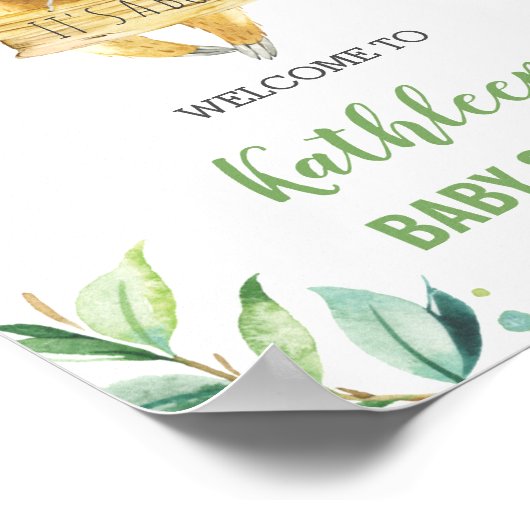 スロース緑の男の子の赤ちゃんシャワー歓迎サイン ポスター (角)