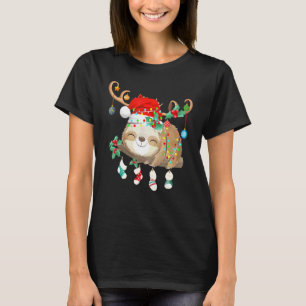 スロースXmasイルミネーション+トナカイ+サンタ帽子+ナマケモノ+クリ Tシャツ