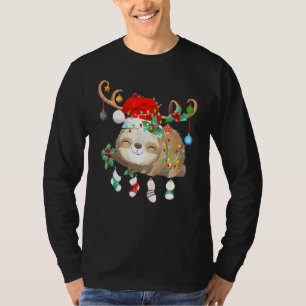 スロースXmasイルミネーション+トナカイ+サンタ帽子+ナマケモノ+クリ Tシャツ