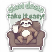 スローダウンかわいいナマケモノとコーヒーの防水 シール (正面)