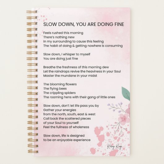 スローダウンしている – 素晴らし勇気付けられる詩 プランナー手帳 (正面)