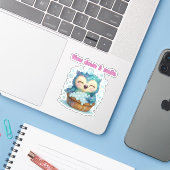 スローダウン&スマイル- Owl Sticker シール (ノートパソコンとiPhone)