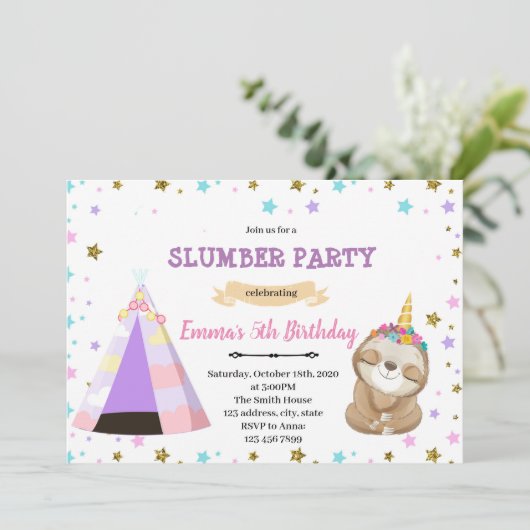 スローティコーンのお泊まり会の誕生日招待状 招待状 (スタンド正面)