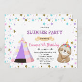 スローティコーンのお泊まり会の誕生日招待状 招待状 (正面/裏面)