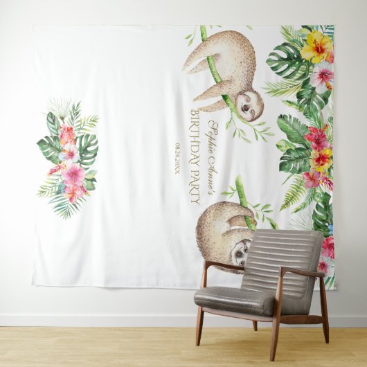 スロートロピカル フラワーバースデー フォトブース プロップ タペストリー (インサイチュ(横))