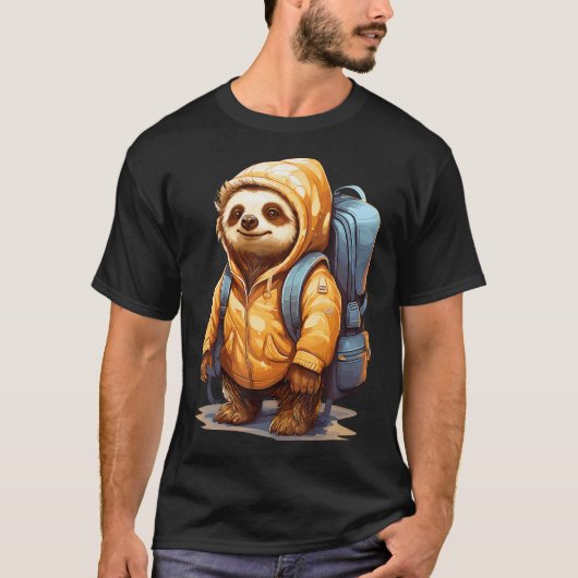 スローハイキングのナマケモノの風景 Tシャツ (正面)