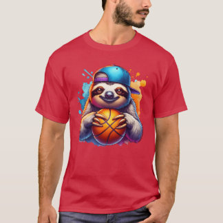 スローバスケットボール選手 楽しいスポーツデザイン 面白い Tシャツ