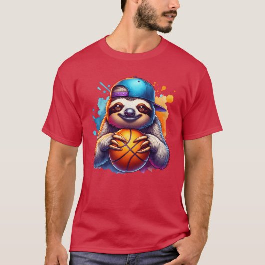 スローバスケットボール選手 楽しいスポーツデザイン 面白い Tシャツ (正面)